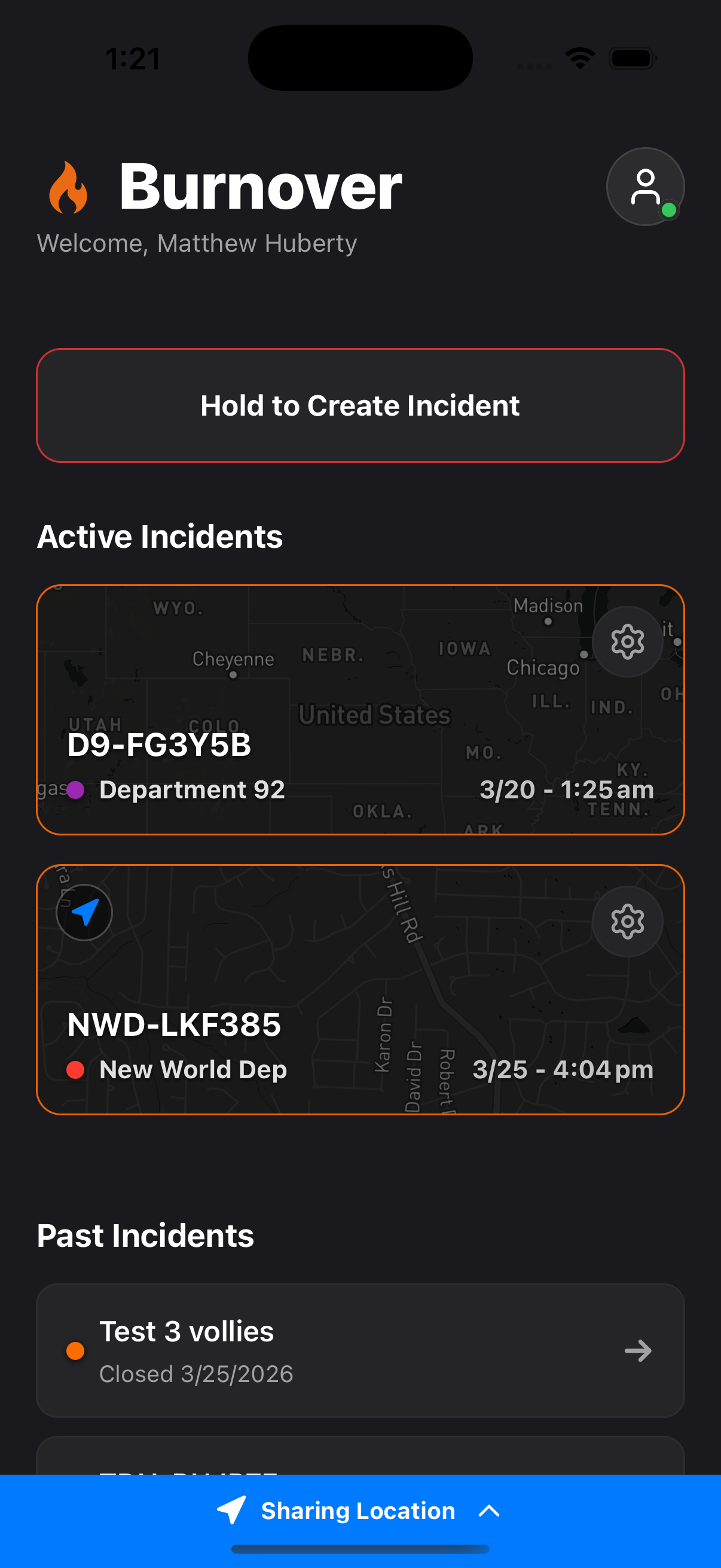 Burnover app home page