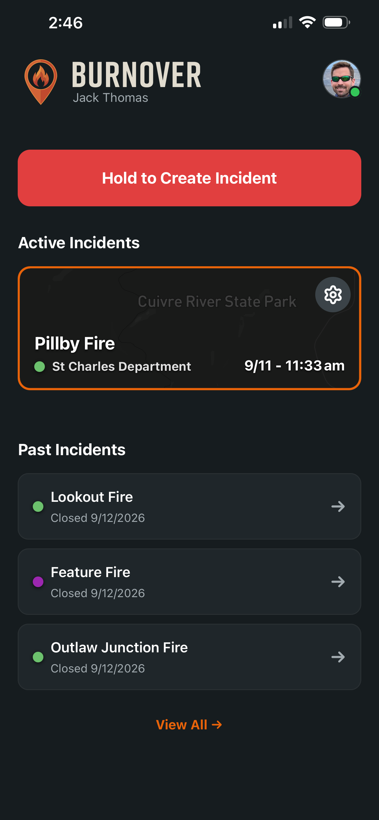Burnover app home page